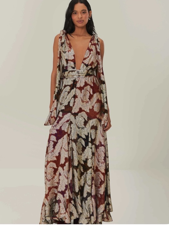 FARM Rio Dresses & Skirts - FARM Rio Burgundy Floral Jacquard Lurex Maxi Dress